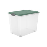 Rotho COMPACT Stapelbox A3 70 l mit Rollen, transparent/mistletoe green
