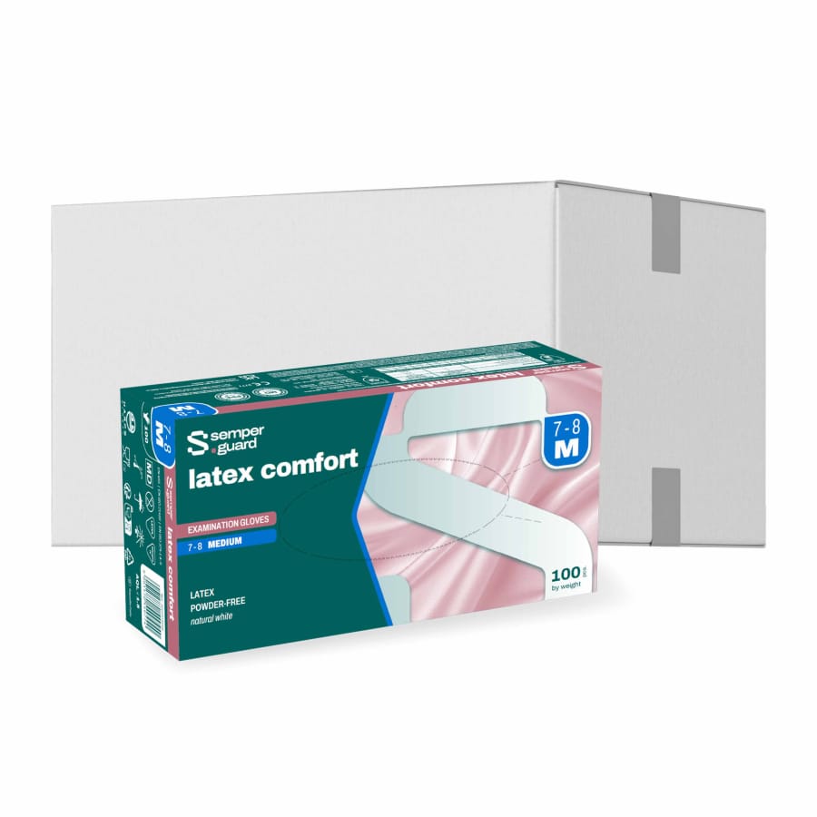 Semperguard® Einmalhandschuhe, Latex comfort 1 Karton = 10 Packungen = 1000 Stück, Größe M (7-8)