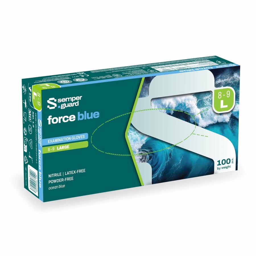 Semperguard® force blue Nitrilhandschuhe, puderfrei, blau L (8-9) – 1 Packung (100 Stück)