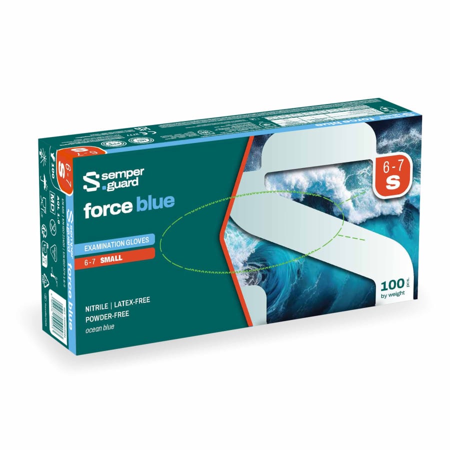 Semperguard® force blue Nitrilhandschuhe, puderfrei, blau S (6-7) – 1 Packung (100 Stück)