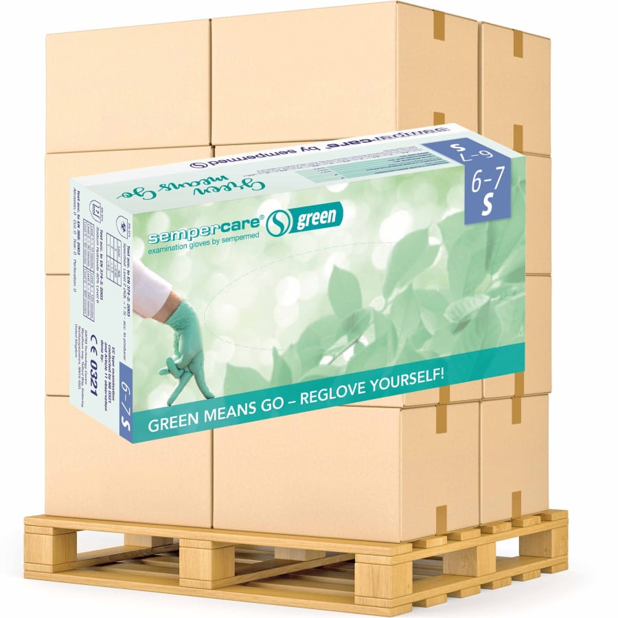 Semperguard® green Einmalhandschuhe, Nitril, Großpackung 1 Palette = 63 Kartons, Größe S (6-7)
