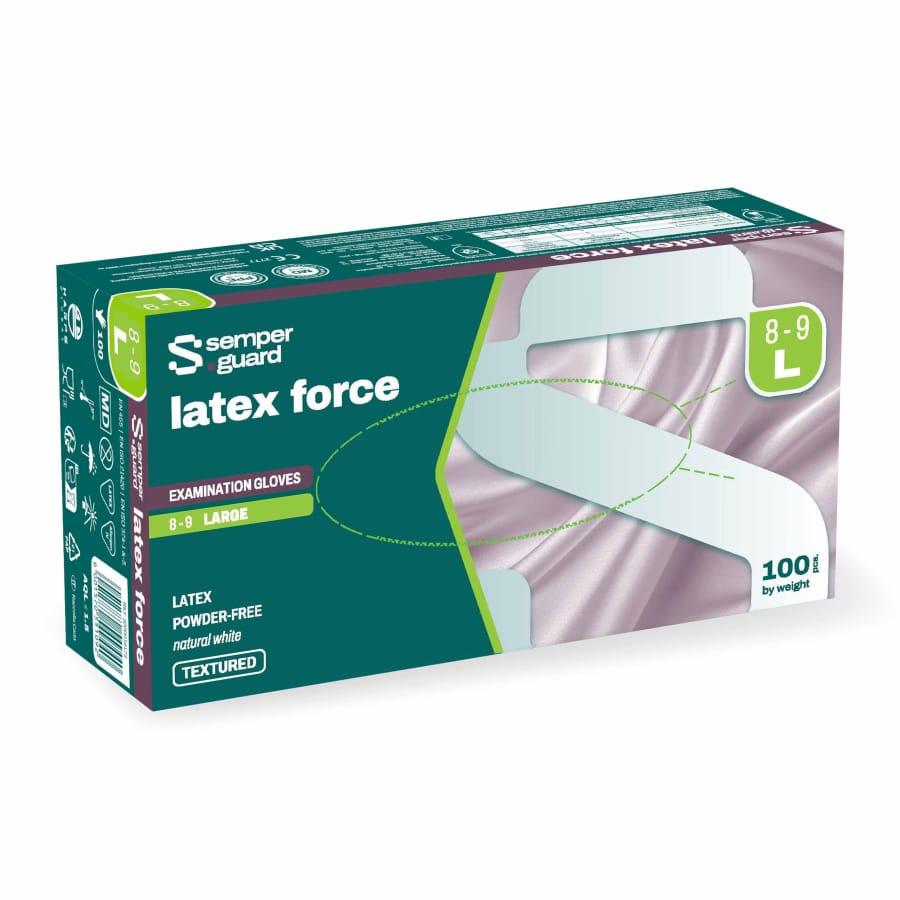 Semperguard® Latex force Einmalhandschuhe, puderfrei, weiß L (8-9) – 1 Packung (100 Stück)