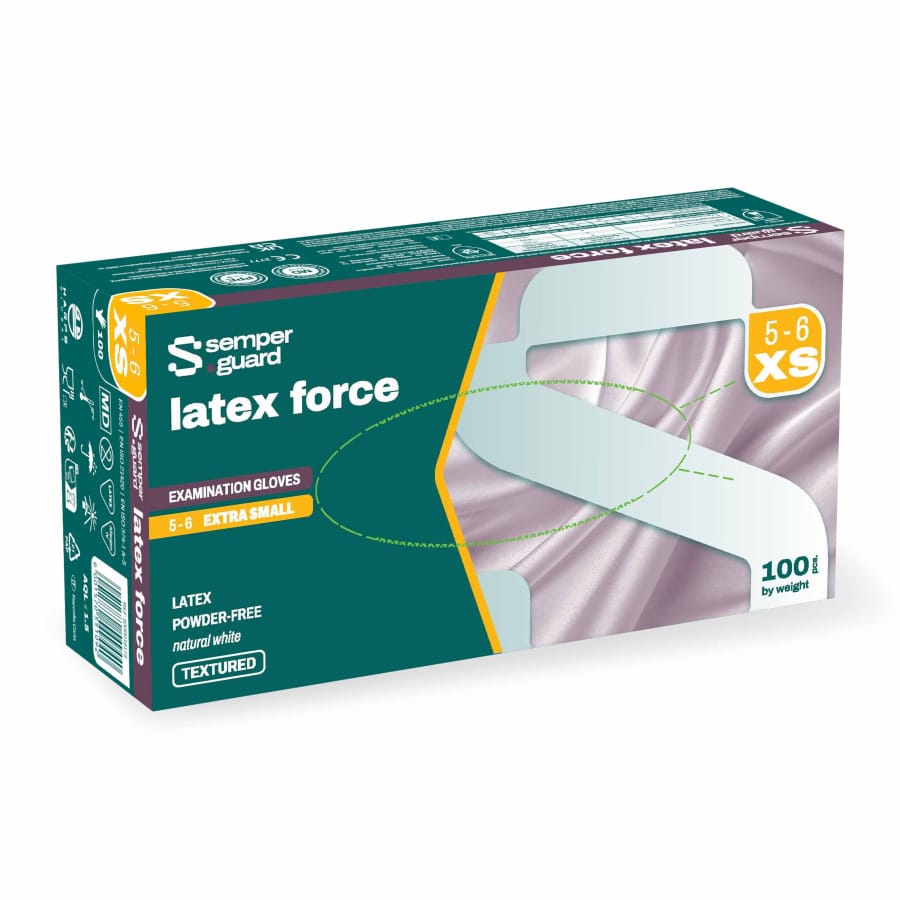 Semperguard® Latex force Einmalhandschuhe, puderfrei, weiß XS (5-6) – 1 Packung (100 Stück)