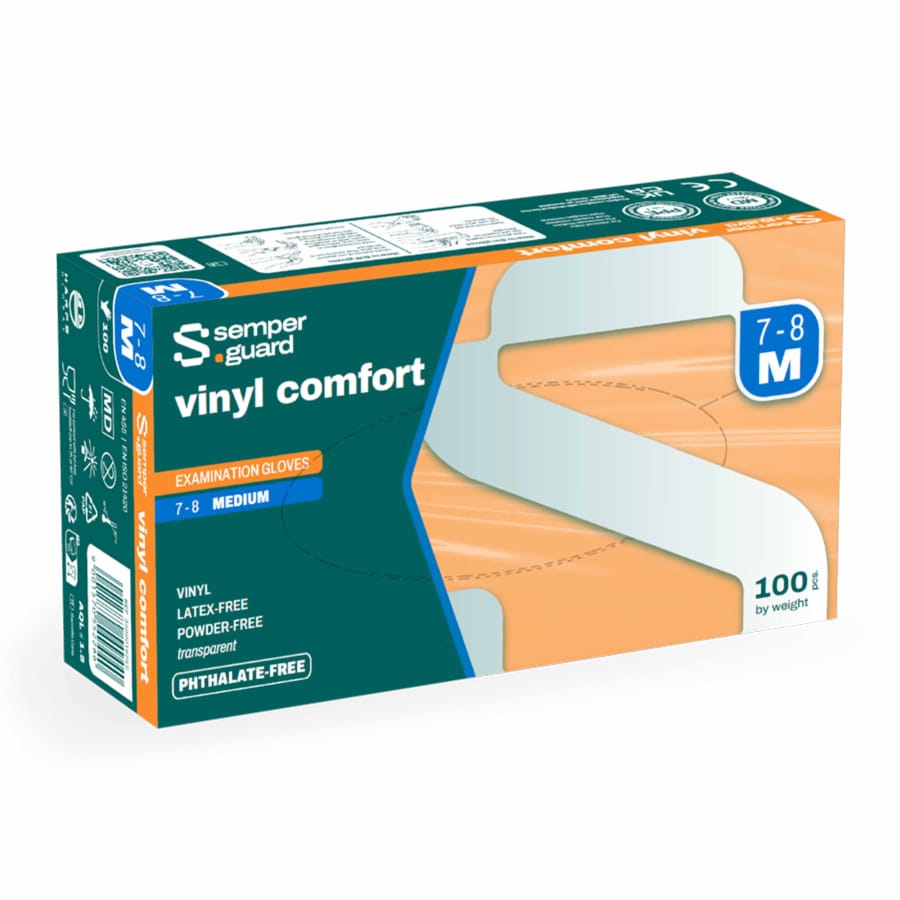 Semperguard® Vinyl comfort Einmalhandschuhe, puderfrei, weiß M (7-8) – 1 Packung (100 Stück)