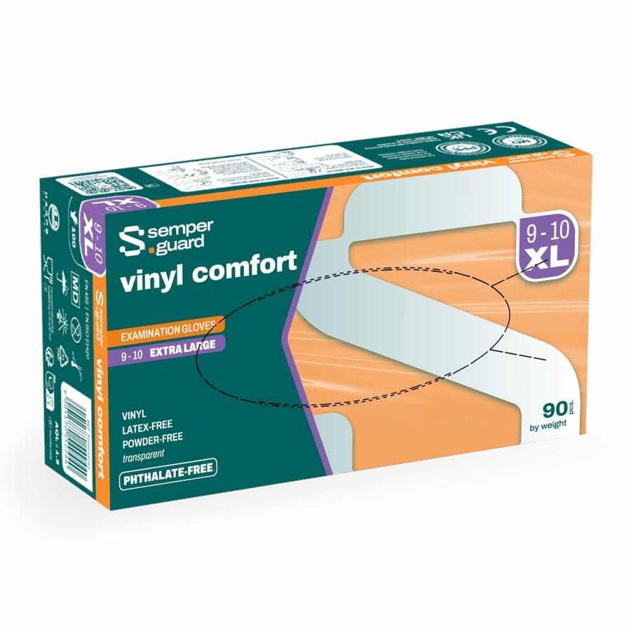 Semperguard® Vinyl comfort Einmalhandschuhe, puderfrei, weiß XL (9-10) – 1 Packung (90 Stück)