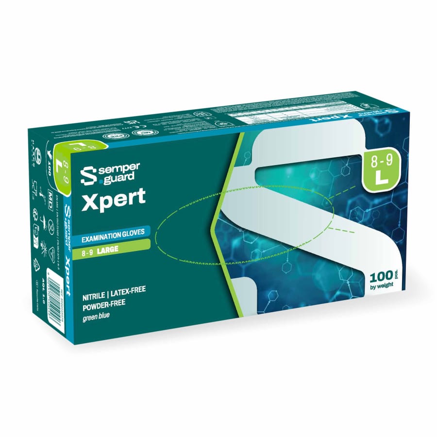 Semperguard® XPERT Nitrilhandschuhe, puderfrei, grün/blau L (8-9) – 1 Packung (100 Stück)
