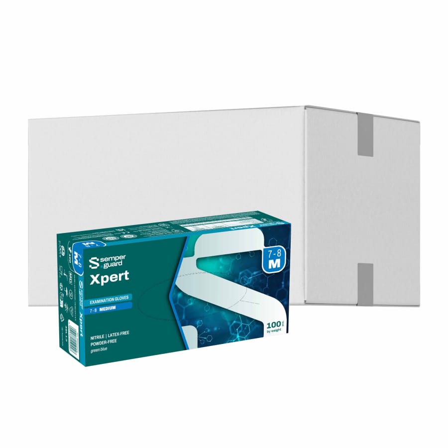 Semperguard® XPERT Nitrilhandschuhe, puderfrei, grün/blau M (7-8) – 1 Karton (1.000 Stück)