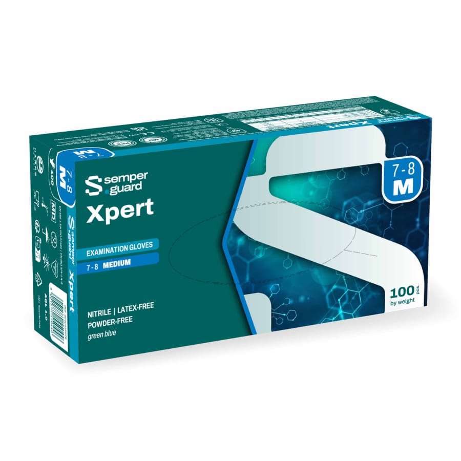 Semperguard® XPERT Nitrilhandschuhe, puderfrei, grün/blau M (7-8) – 1 Packung (100 Stück)