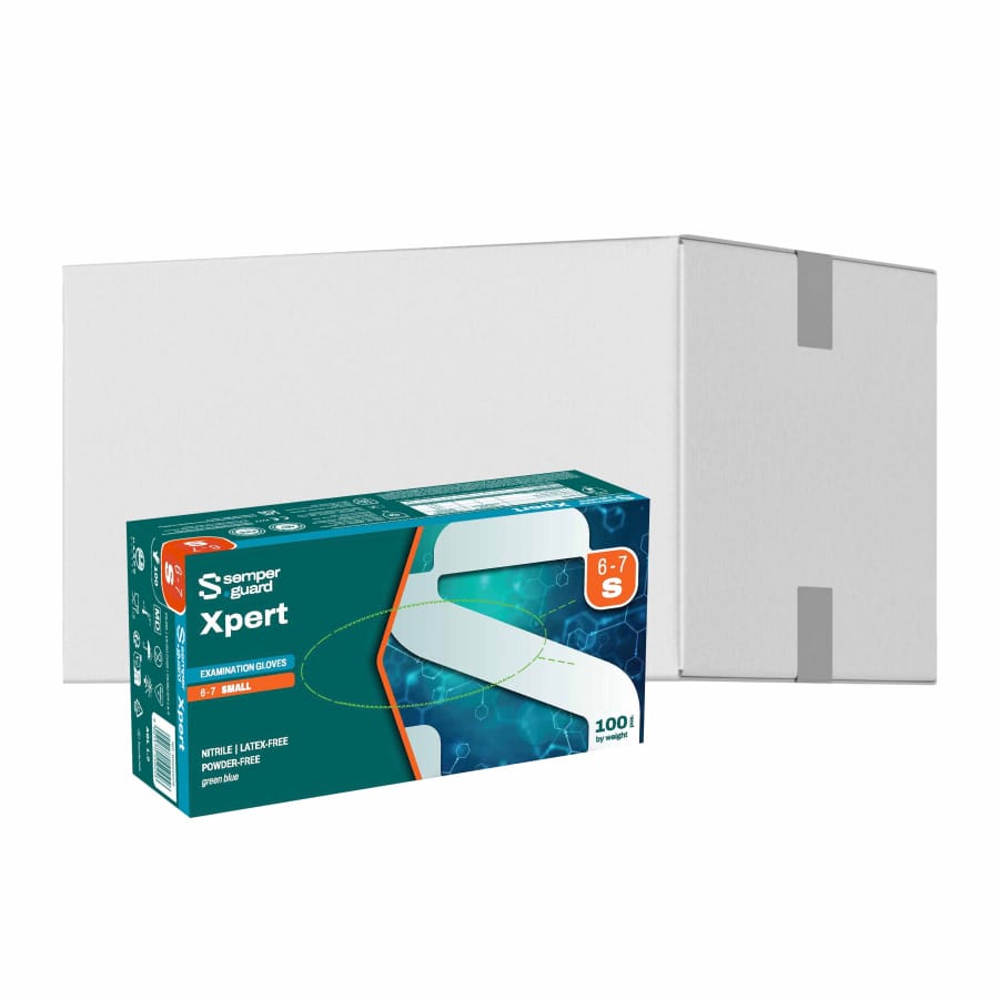 Semperguard® XPERT Nitrilhandschuhe, puderfrei, grün/blau S (6-7) – 1 Karton (1.000 Stück)