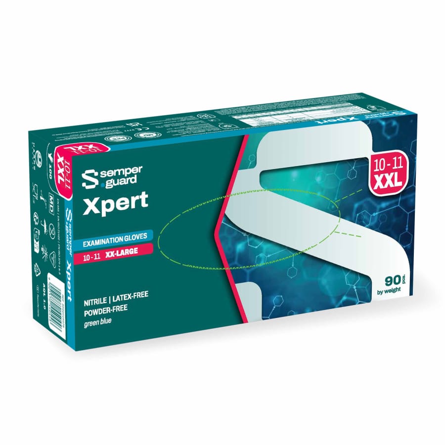 Semperguard® XPERT Nitrilhandschuhe, puderfrei, grün/blau XXL (10-11) – 1 Packung (90 Stück)