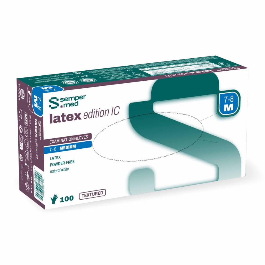 Sempermed® Edition IC Latex Einmalhandschuhe, puderfrei, weiß M (7-8) – 1 Packung (100 Stück)