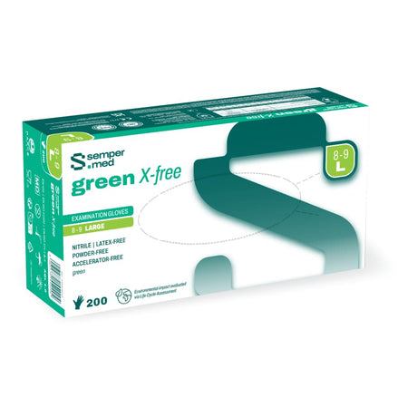Sempermed® green X-free Nitrilhandschuhe, puderfrei, grün L (8-9) – 1 Packung (200 Stück)