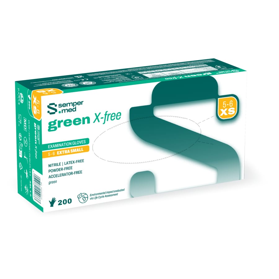 Sempermed® green X-free Nitrilhandschuhe, puderfrei, grün XS (5-6) – 1 Karton (2.000 Stück)