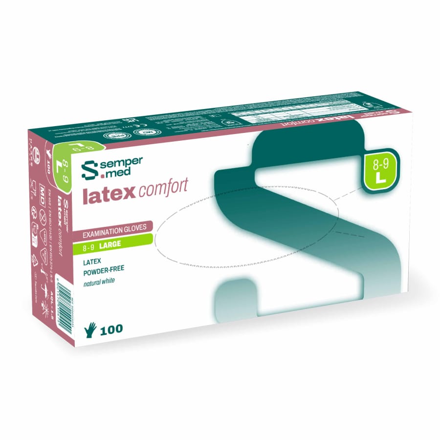 Sempermed® Latex comfort Einmalhandschuhe, puderfrei, weiß L (8-9) – 1 Packung (100 Stück)