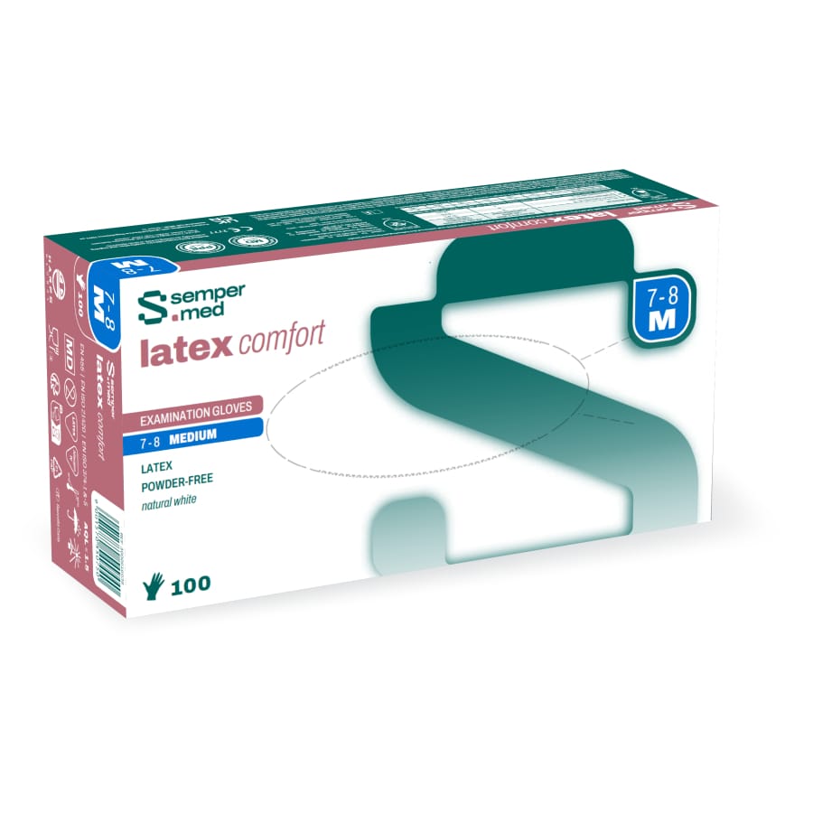 Sempermed® Latex comfort Einmalhandschuhe, puderfrei, weiß M (7-8) – 1 Packung (100 Stück)