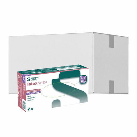 Sempermed® Latex comfort Einmalhandschuhe, puderfrei, weiß XL (9-10) – 1 Karton (900 Stück)