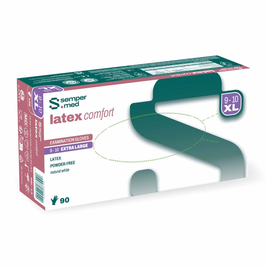 Sempermed® Latex comfort Einmalhandschuhe, puderfrei, weiß XL (9-10) – 1 Packung (90 Stück)