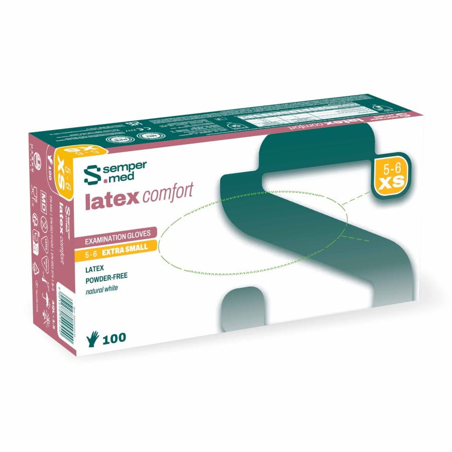 Sempermed® Latex comfort Einmalhandschuhe, puderfrei, weiß XS (5-6) – 1 Packung (100 Stück)