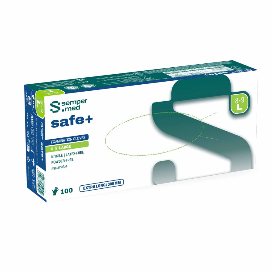 Sempermed® safe+ Nitrilhandschuhe, puderfrei, blau L (8-9) – 1 Packung (100 Stück)