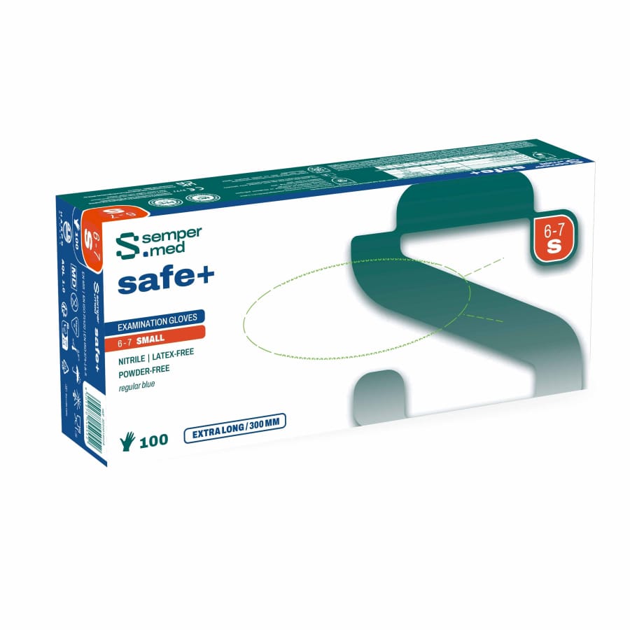 Sempermed® safe+ Nitrilhandschuhe, puderfrei, blau S (6-7) – 1 Packung (100 Stück)