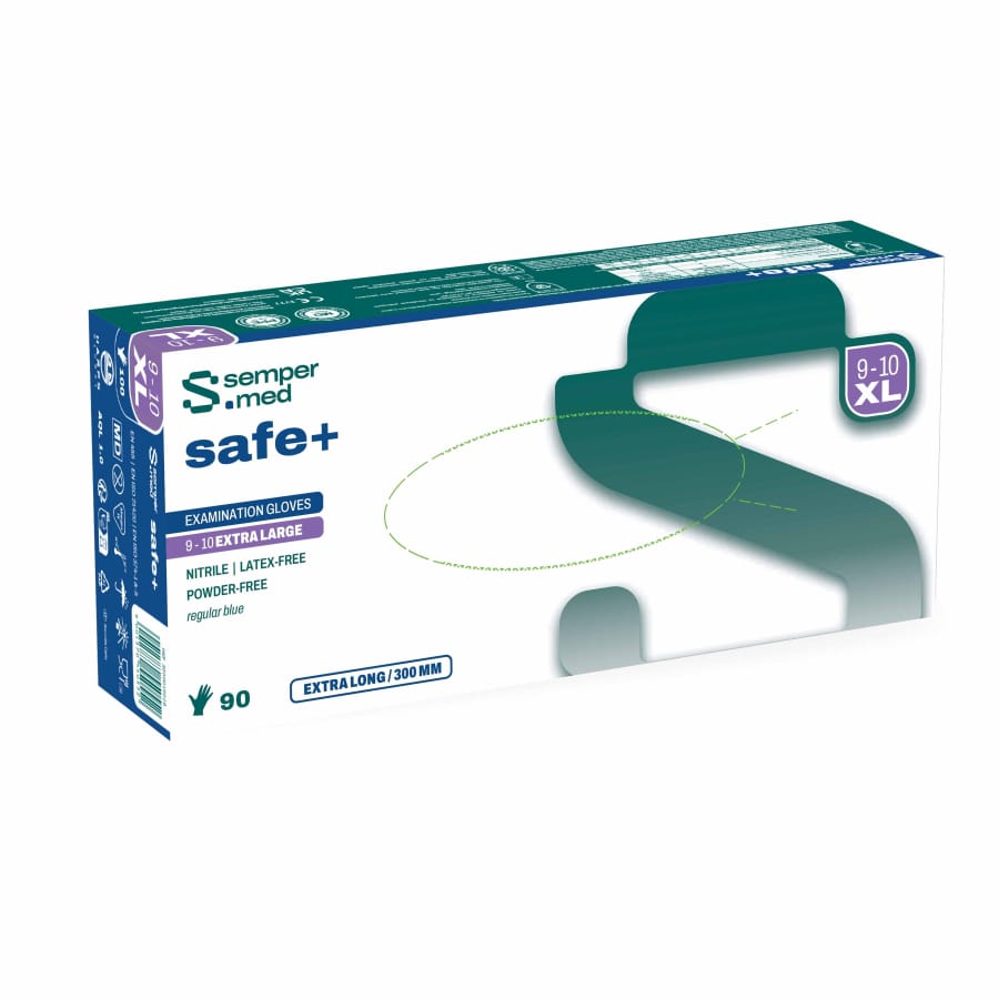 Sempermed® safe+ Nitrilhandschuhe, puderfrei, blau XL (9-10) – 1 Packung (90 Stück)