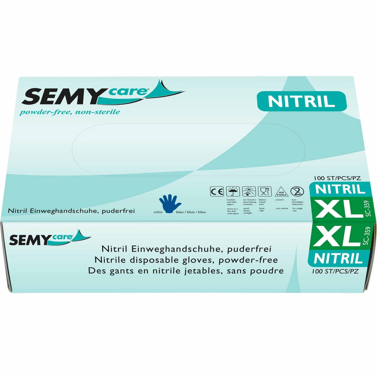 SemyCare Nitrilhandschuhe im Spenderkarton, puderfrei, blau