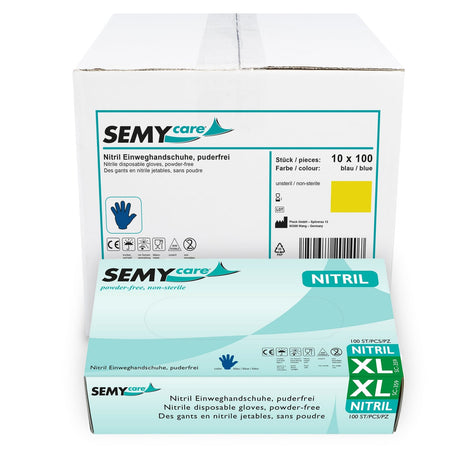 SemyCare Nitrilhandschuhe im Spenderkarton, puderfrei, blau Xl