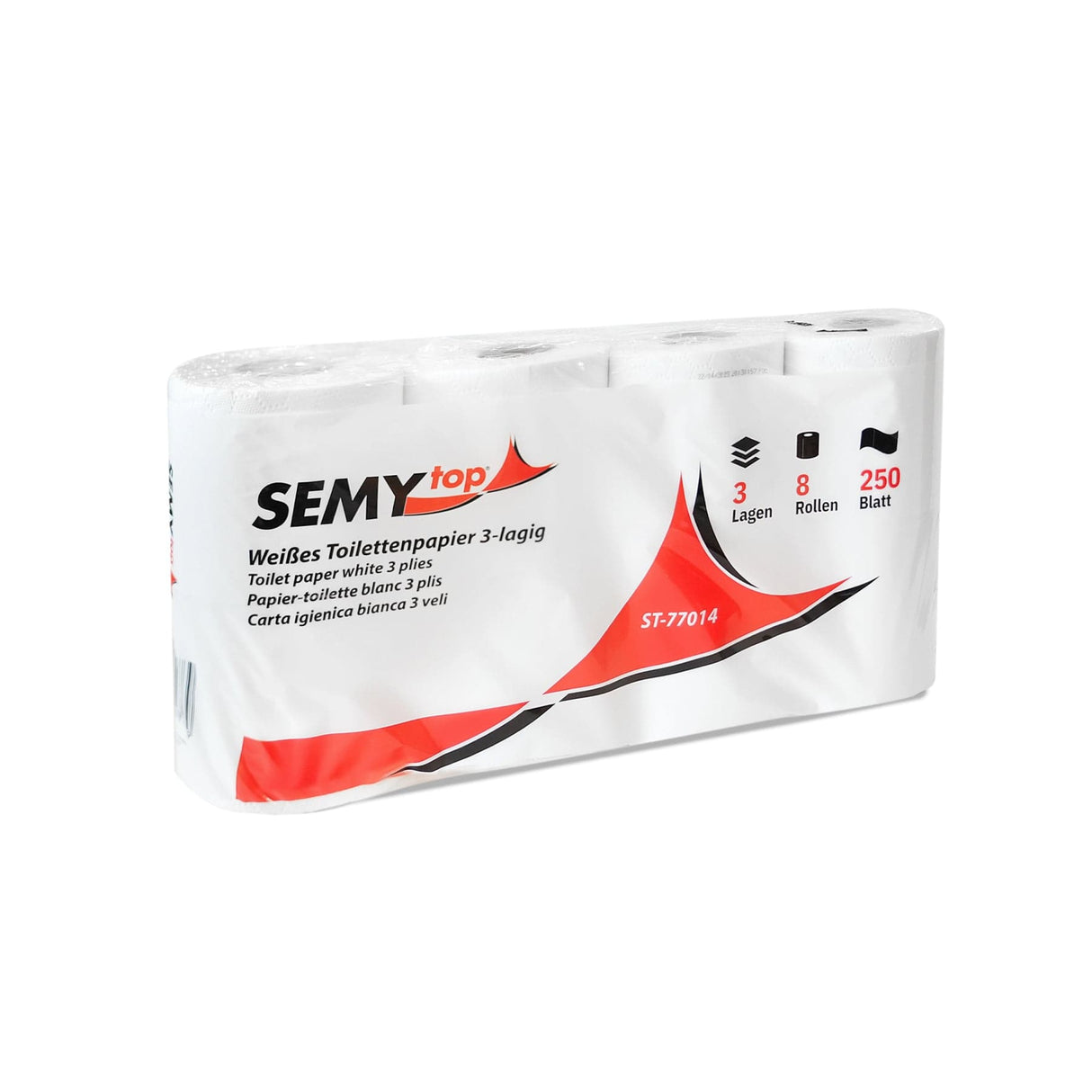 Semytop Toilettenpapier, 3-lagig, weiß 8 Rollen 250 Blatt