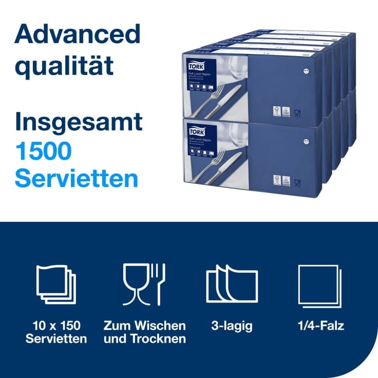Tork Soft Lunchservietten 3-lagig 1/4 Falzung
