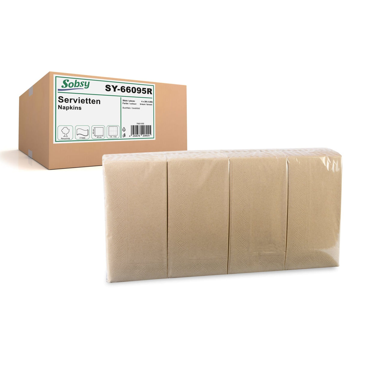 Sobsy Servietten, 40 x 40 cm, 1/8-Buchfalz, 2-lagig 4× 250 Stück