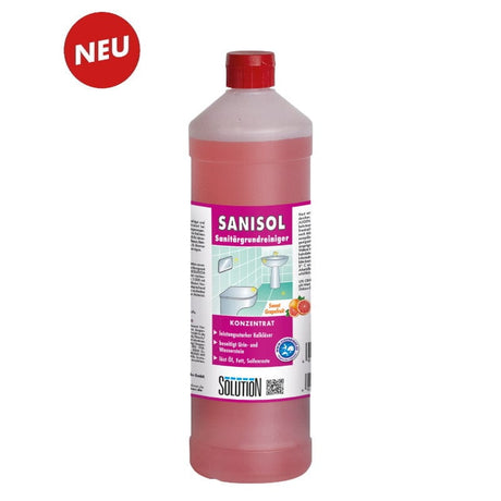 Solution Sanisol Sanitärreiniger-Konzentrat „Sweet Grapefruit“ in der Flasche, effektive Reinigung für Sanitärbereiche.