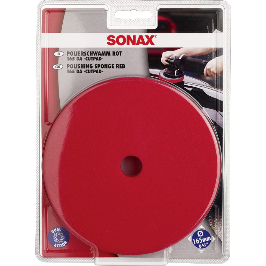 SONAX PolierSchwamm (hart) Ø 165 mm DA CutPad – Farbe: rot