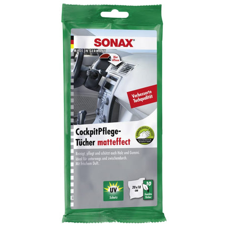 SONAX Reinigungstücher Cockpitpflege, matteffect 10 Tücher in wiederverschließbarem Beutel