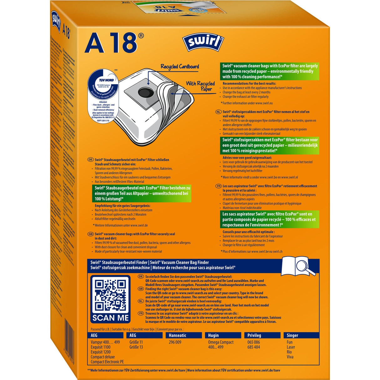 Swirl A 18 MicroPor® PLUS AirSpace Staubsaugerbeutel