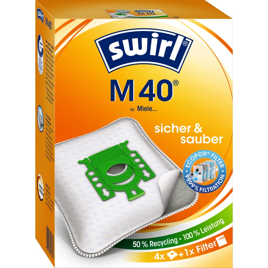 Swirl® M 40 EcoPor® Staubsaugerbeutel Vorteilspack für Miele 3 x 4 Beutel, 1 Filter