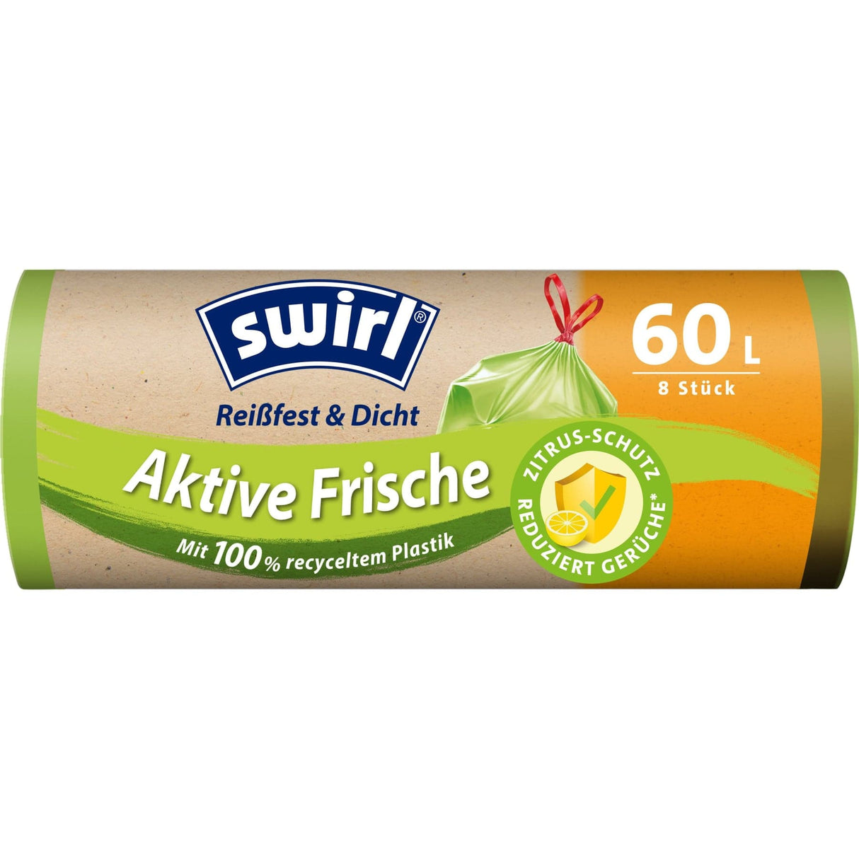 Swirl® Müllbeutel Reißfest, Aktive Frische, 60 Liter 1 Karton = 12 Rollen á 8 Beutel