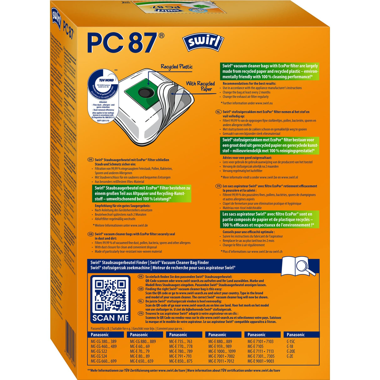 Swirl PC 87 MicroPor® PLUS AirSpace® Staubsaugerbeutel