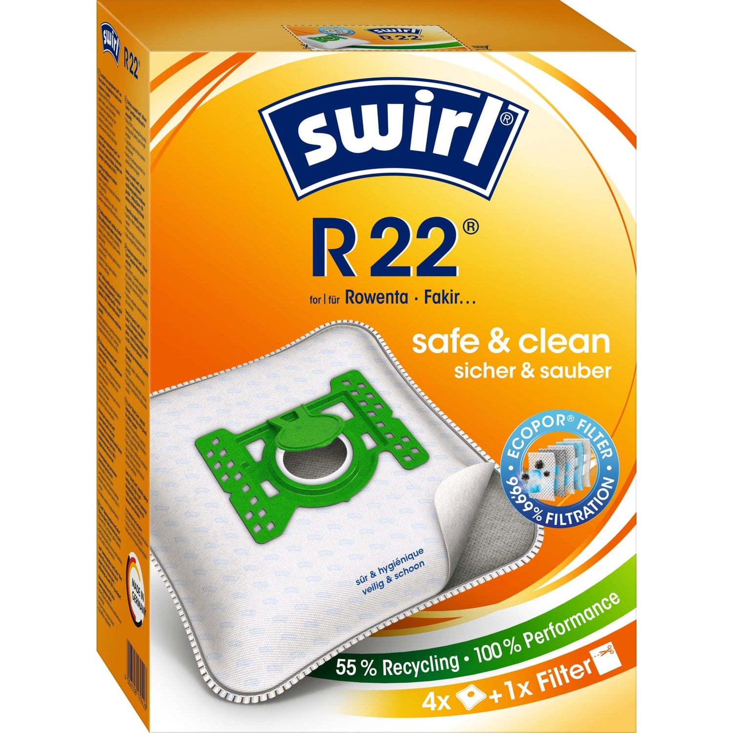 Swirl® R 22 MicroPor® Plus Green Staubsaugerbeutel 1 Paket = 3 Packungen mit je 4 Stück + 1 Filter