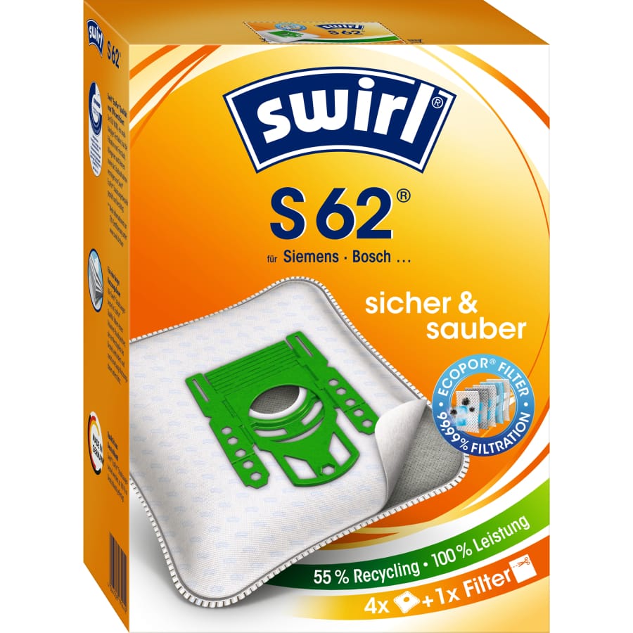 Swirl® S 62 MicroPor® Plus Green Staubsaugerbeutel Vorteilspack für Siemens/Bosch