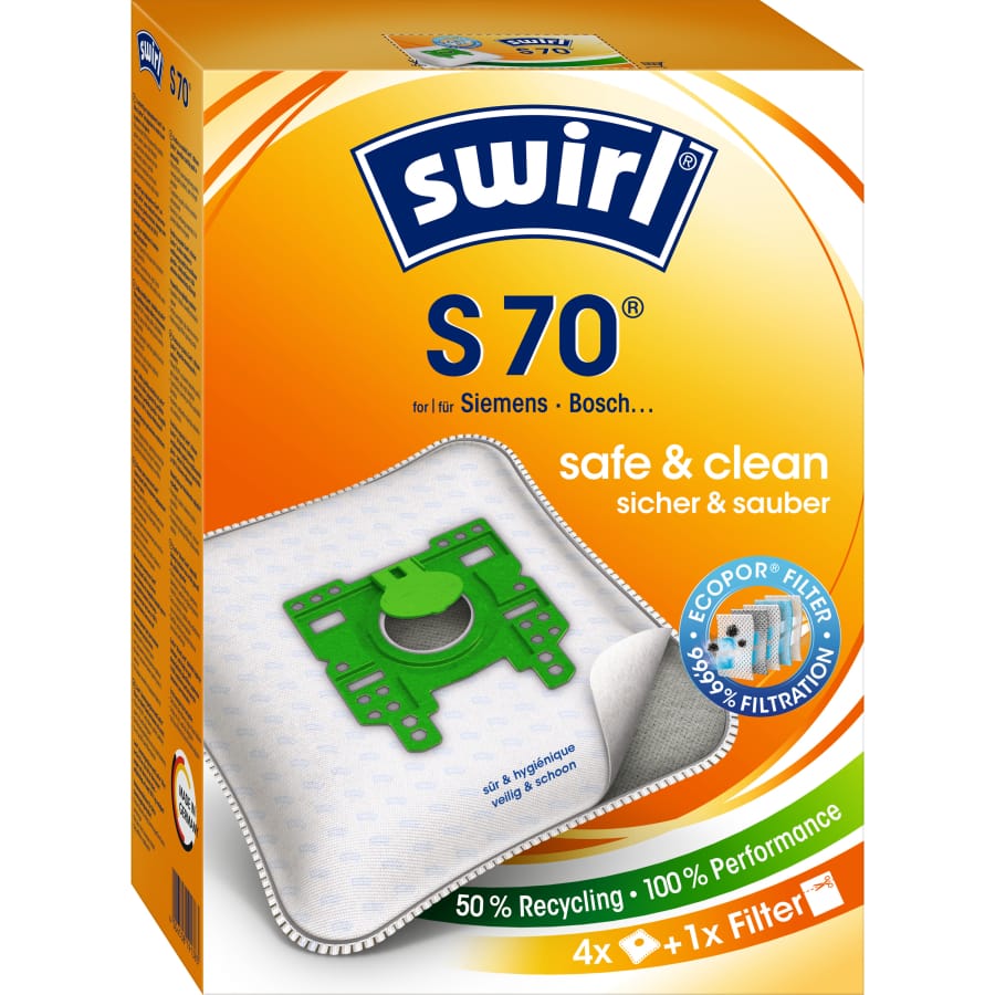 Swirl® S 70 MicroPor® Plus Green Staubsaugerbeutel Vorteilspack für Siemens/Bosch