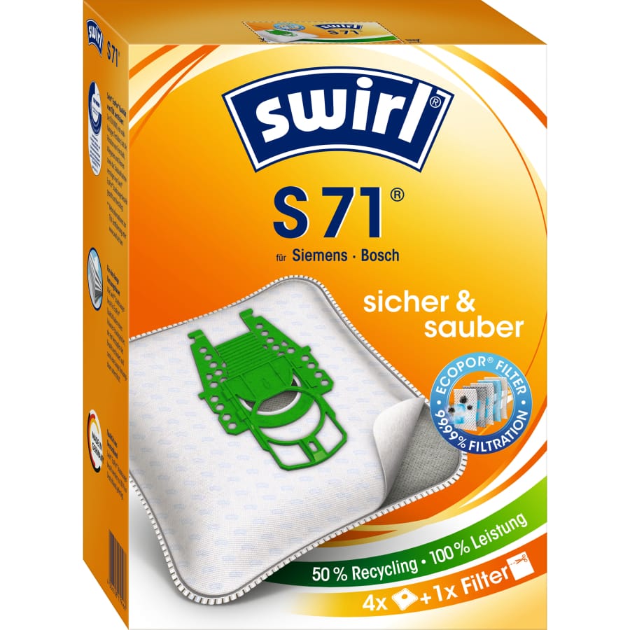 Swirl® S 71 MicroPor® Plus Green Staubsaugerbeutel Vorteilspack für Siemens/Bosch