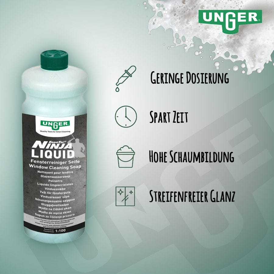 UNGER NinJa Liquid Fensterreinigungsseife infografik
