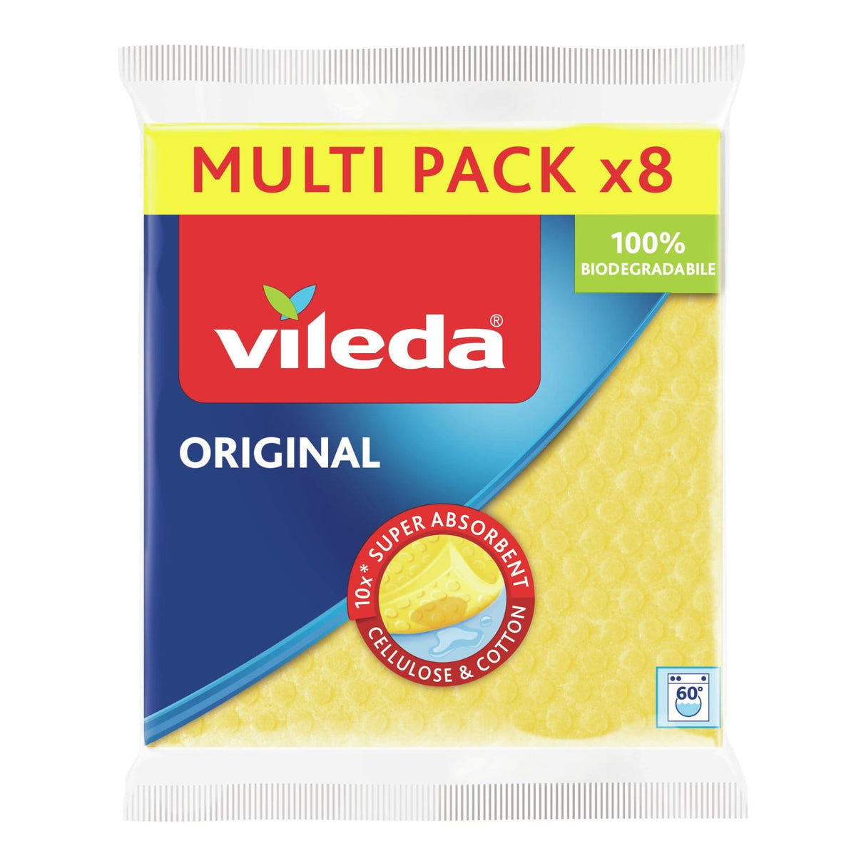 Vileda Aqua Original Super Absorbent Schwammtuch XXL Sparpack = 8 Tücher, 18 x 20 cm