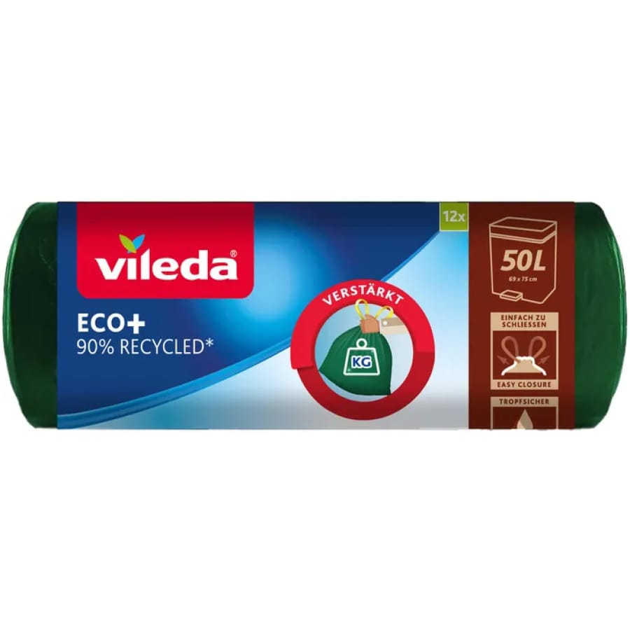 Vileda ECO+ Müllbeutel, 50 Liter, mit Zugband 1 Karton = 24 Rollen
