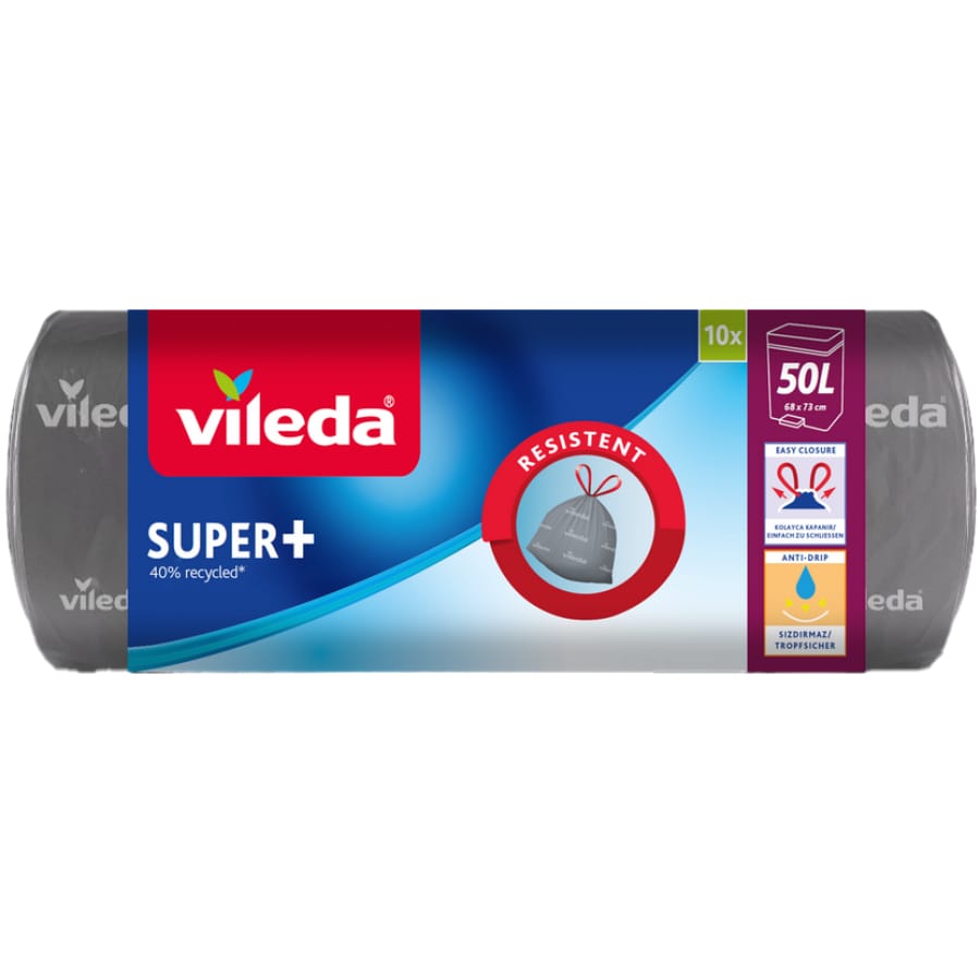 Vileda SUPER+ Müllbeutel, 50 Liter, mit Zugband 1 Karton = 21 Rollen