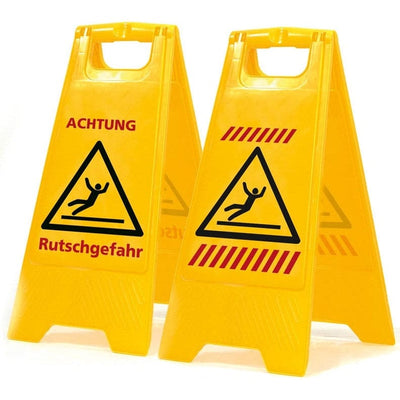 Warnaufsteller Rutschgefahr – 61×30 cm, klappbar, Signalgelb, ASR A1.3 / DIN EN ISO 7010