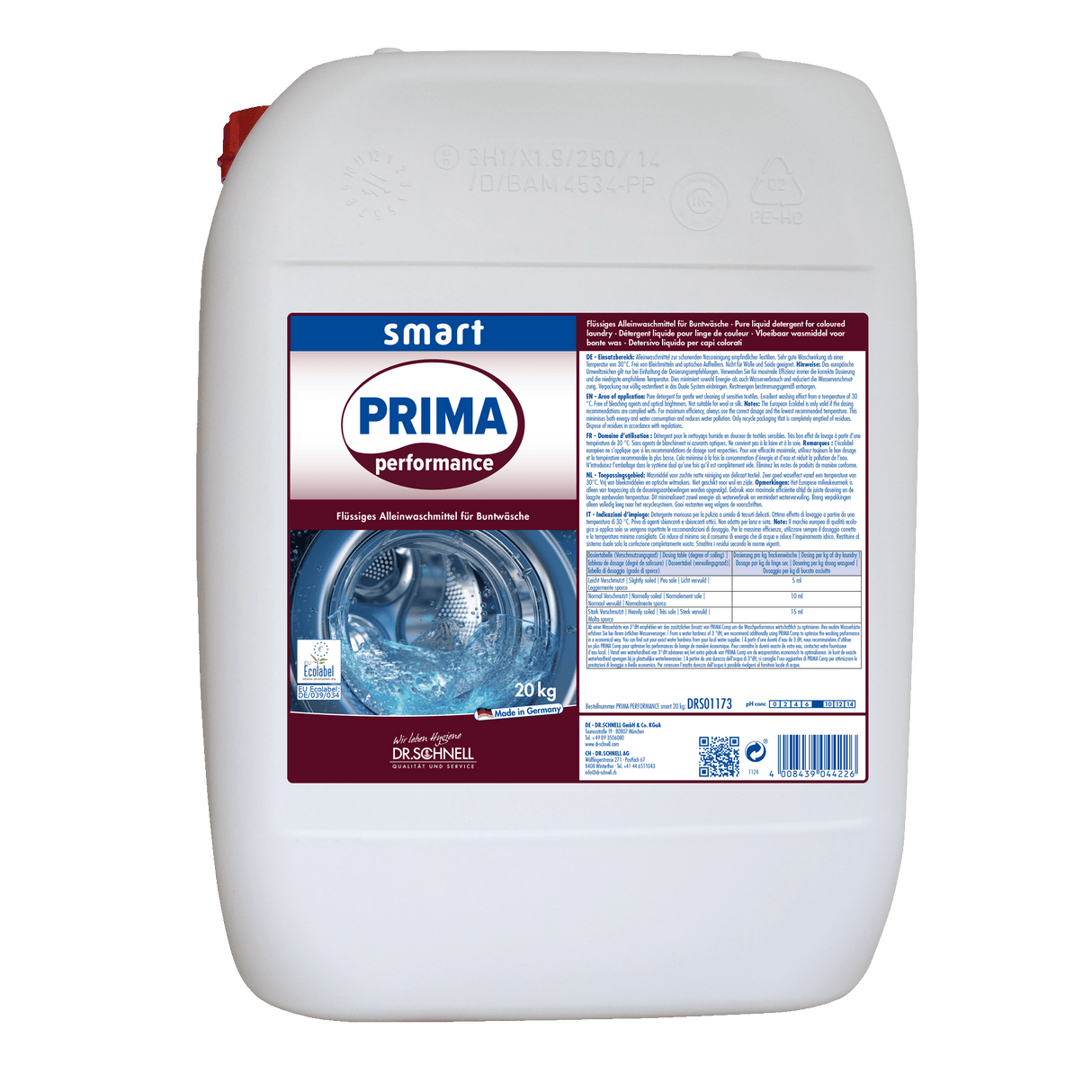 PRIMA performance smart – Flüssiges Alleinwaschmittel für Bunt- und Weißwäsche 20 Kg Kanister