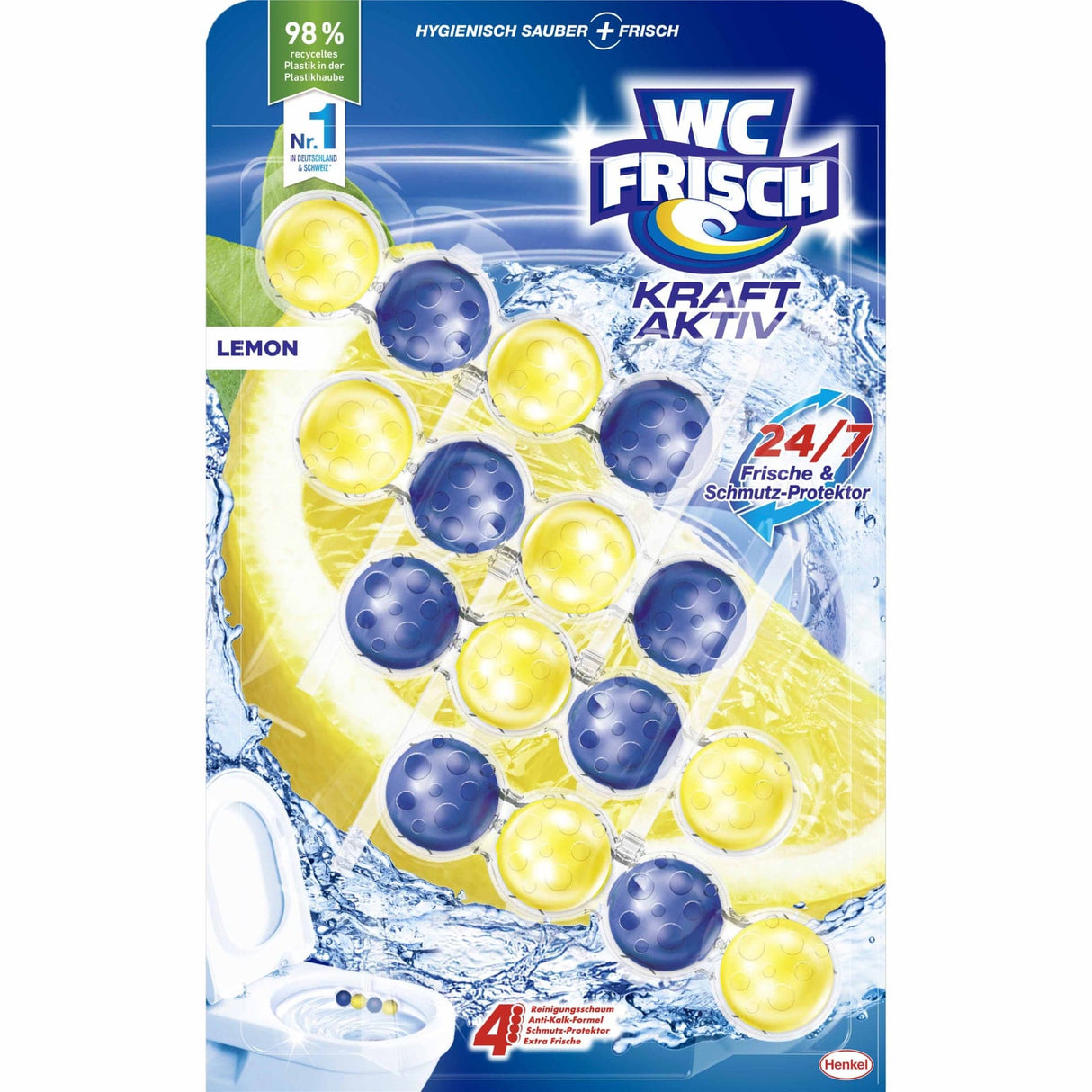 WC Frisch WC Reiniger Kraft-Aktiv Lemon 1 Packung (4 Stück × 50 g)