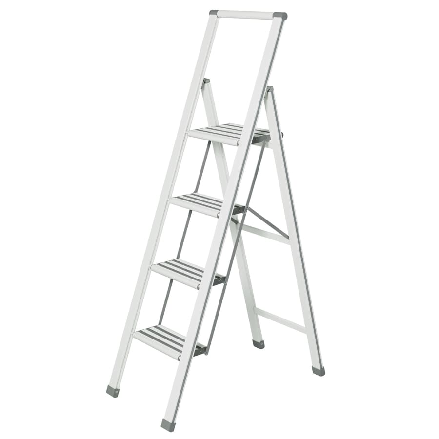 WENKO Alu-Design Klapptrittleiter mit Sicherheitsbügel 4-stufig