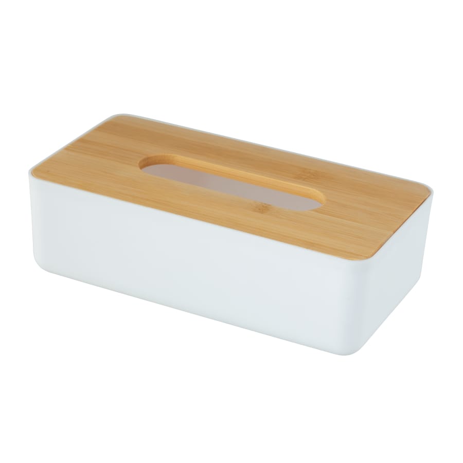 WENKO Kosmetiktücher Box Rotello mit Bambusdeckel weiß